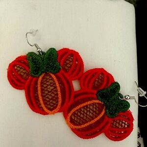 Pumpkin Earrings with a bow Embroidered FSL Proceeds go towards Lawing Adoption